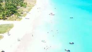 A beach with clear turquoise water, palm trees, and several boats. - Ponta Village - Paradise in Maragogi - Cottage 01 (Maragogi)