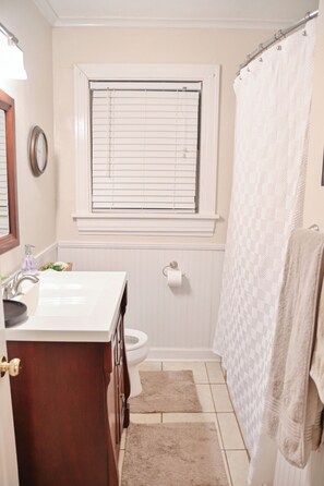 Bidet, towels, soap, shampoo