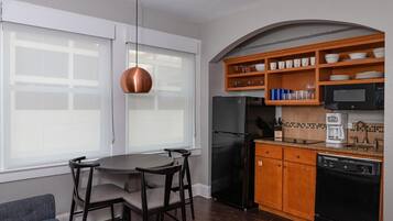 Fridge, microwave, dishwasher, coffee/tea maker