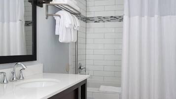 Hair dryer, towels, toilet paper