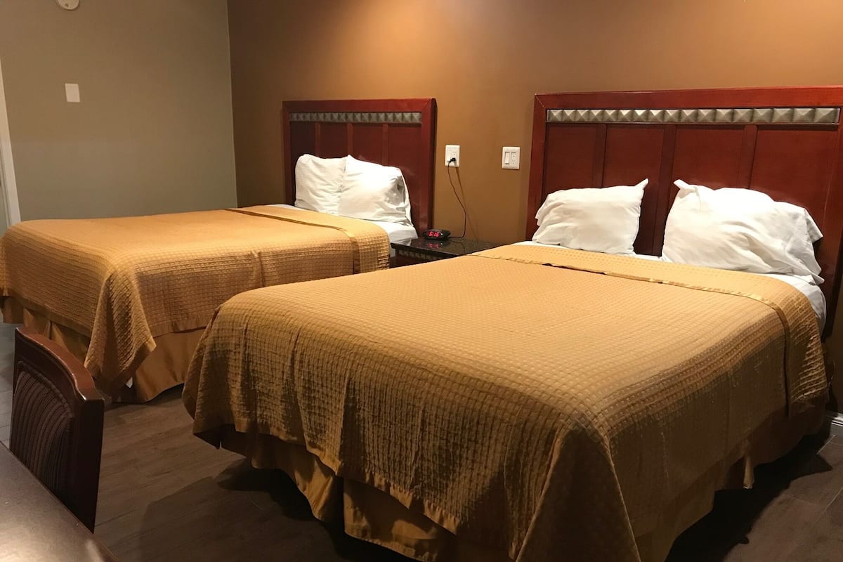 Standard Single Room, 2 Queen Beds, Roll-in Shower, Non Smoking | Desk, laptop workspace, blackout drapes, iron/ironing board
