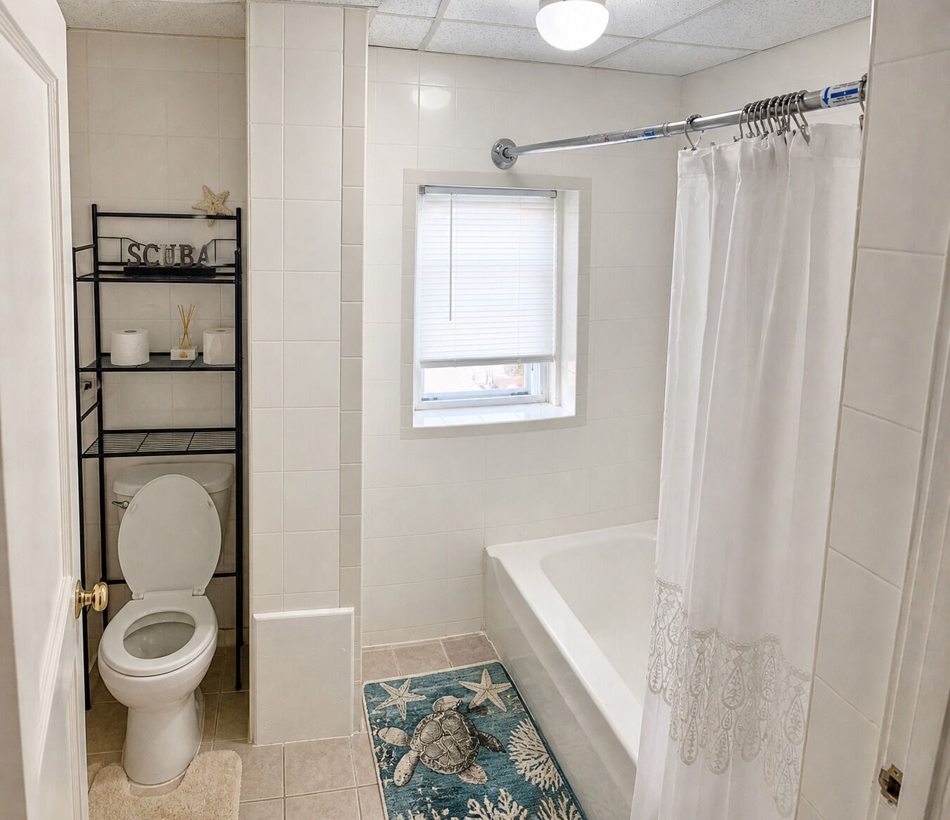 Hair dryer, towels, toilet paper
