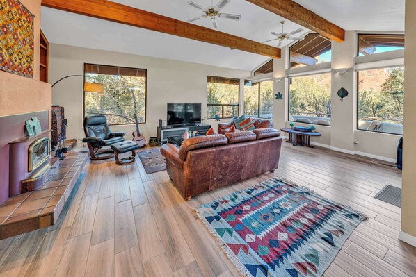 Smart TV, fireplace, printers