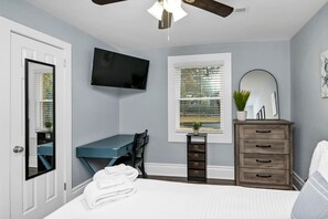 2 bedrooms, desk, iron/ironing board, travel cot