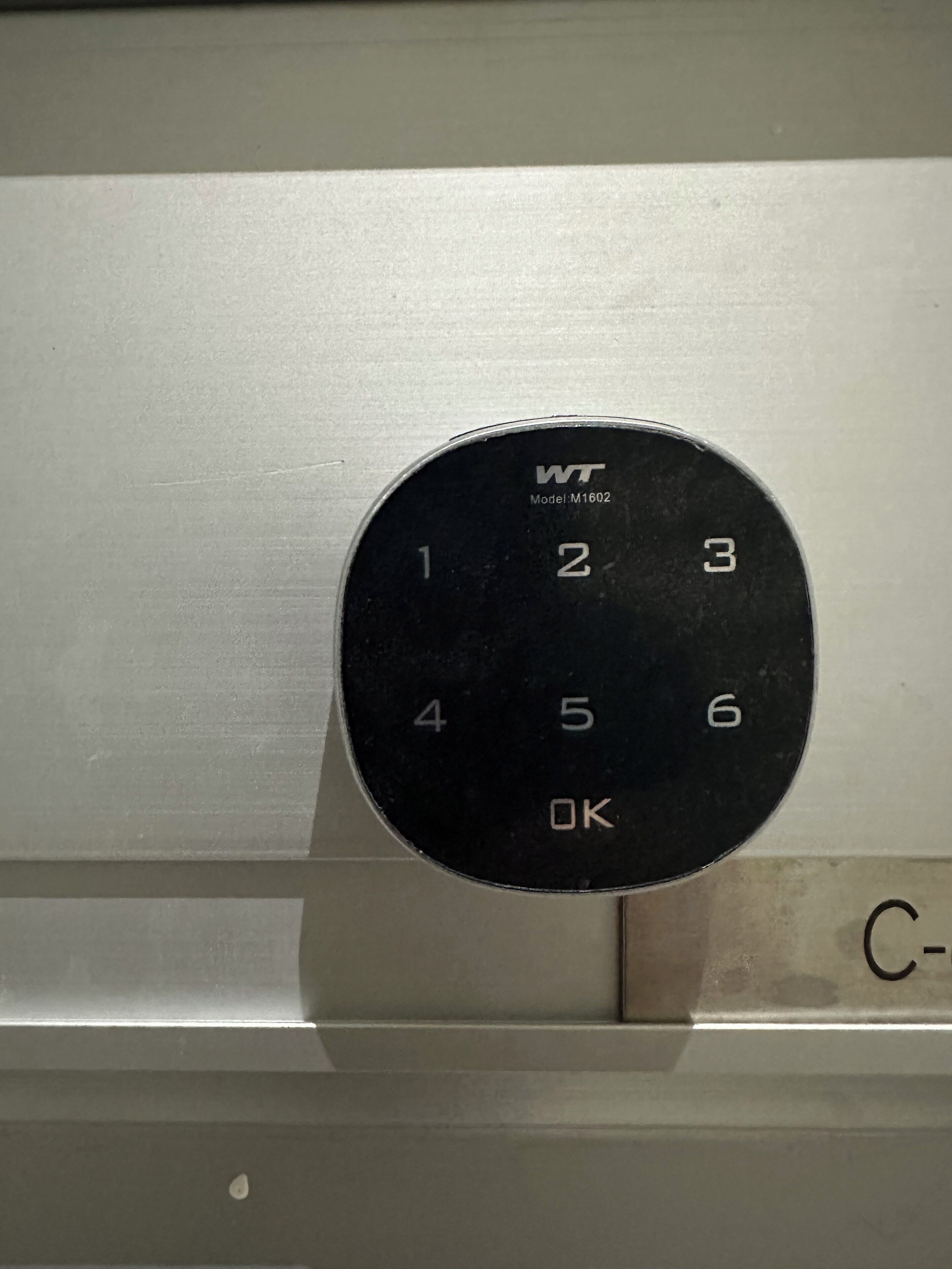 A keypad with numbers 1 to 6 and an OK button, labeled "WT Model M1602".
