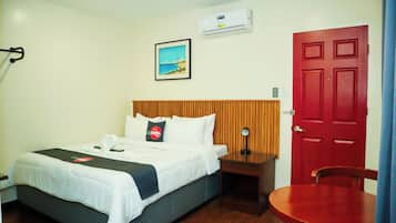 Desk, laptop workspace, blackout curtains, soundproofing