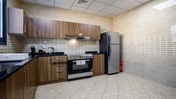 Fridge, microwave, oven, toaster