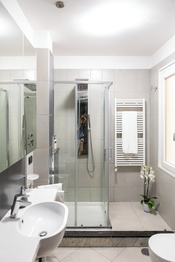 Dusche, Haartrockner, Bidet, Handtücher