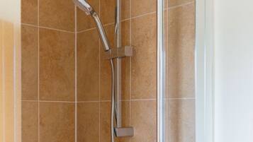 Shower, towels, toilet paper