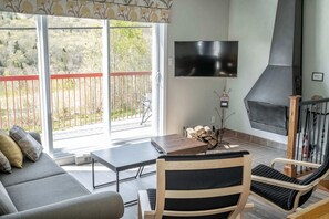 Televisión y chimenea 