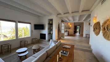 Una televisión, una chimenea