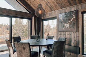 Cabin, 4 Bedrooms, Patio, Mountain View | Dining room - Modern Mountain Cabin - Outdoor Hot Tub - 8 Beds (Al)