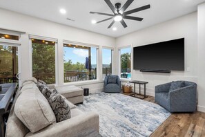 House, Multiple Beds, Pool Access, Mountain View (Van Kirk Cove) | Living area | 50-inch flat-screen TV with digital channels, fireplace