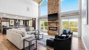 House, Multiple Beds, Pool Access, Mountain View (Van Kirk Cove) | Living area | 50-inch flat-screen TV with digital channels, fireplace