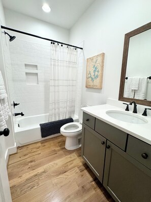 Hair dryer, towels, toilet paper