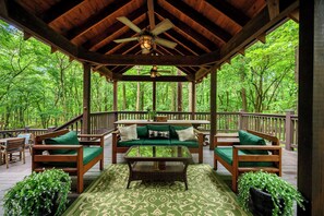 Terrace/patio - # Time Well Spent ## Luxury Broken Bow Cabin with Hot Tub, Creek, Playground, a (Broken Bow)