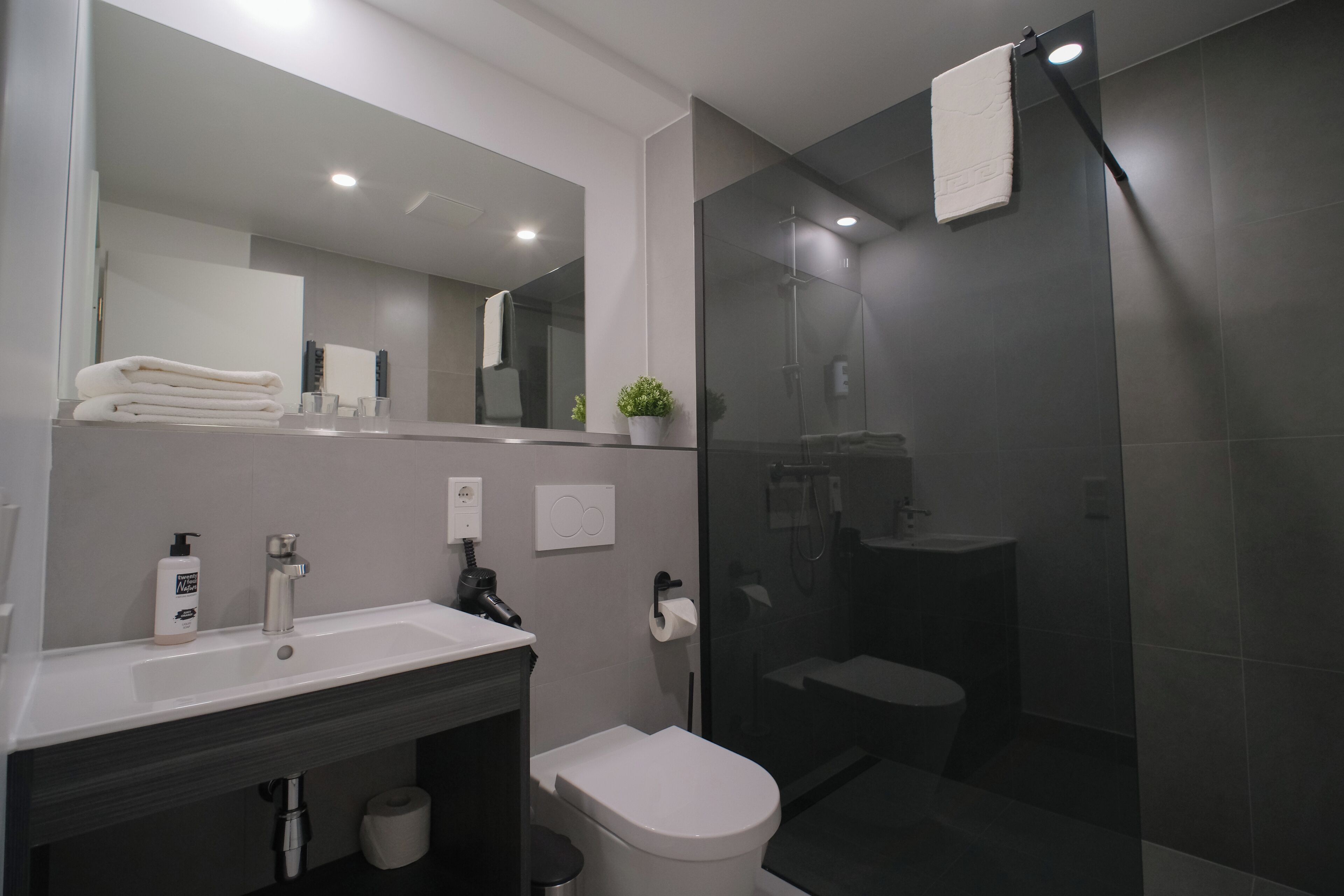 Comfort Twin kamer | Badkamer | Een douche, gratis toiletartikelen, een haardroger, handdoeken