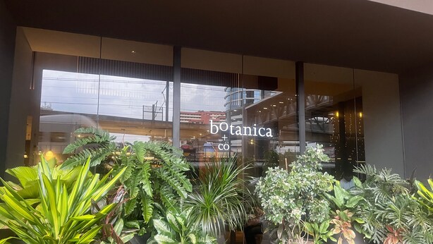 En butik med store vinduer og et skilt der siger "botanica co".