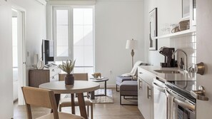 Fridge, dining tables