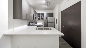 Fridge, dining tables