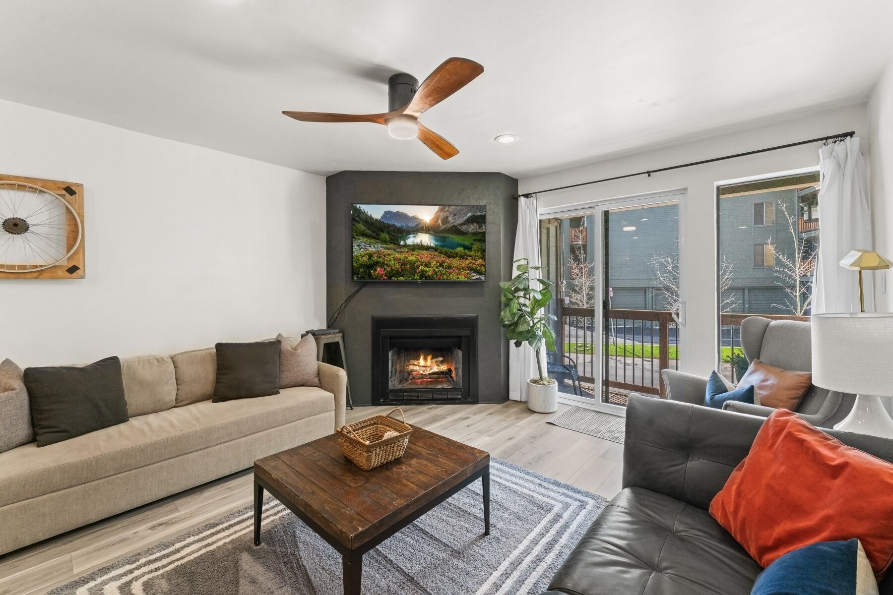 TV, fireplace