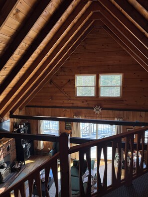 TV connectée, cheminée, livres