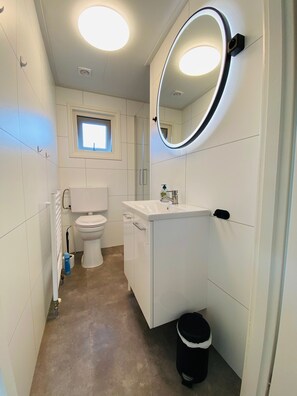 Douche, sĂšche-cheveux, papier toilette