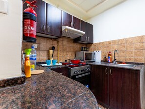 Fridge, microwave, oven, electric kettle
