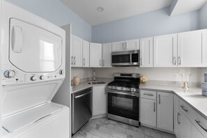 Fridge, microwave, oven, dishwasher