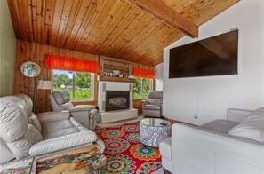 TV, fireplace