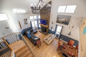 Smart TV, fireplace, video games, DVD player