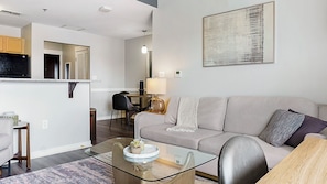 Apartment, 1 Bedroom | Living area | 40-inch TV with digital channels - Canal Walk District Apartments by Landing (Indianapolis)