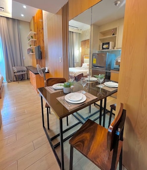 Shared Dormitory, 1 Bedroom, Accessible, Smoking | Dining room - Room-simple, Modern & Cozy Condo in Lafa (Iloilo)