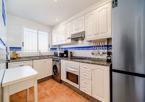 Fridge, microwave, oven, dishwasher