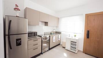 Fridge, microwave, oven, toaster