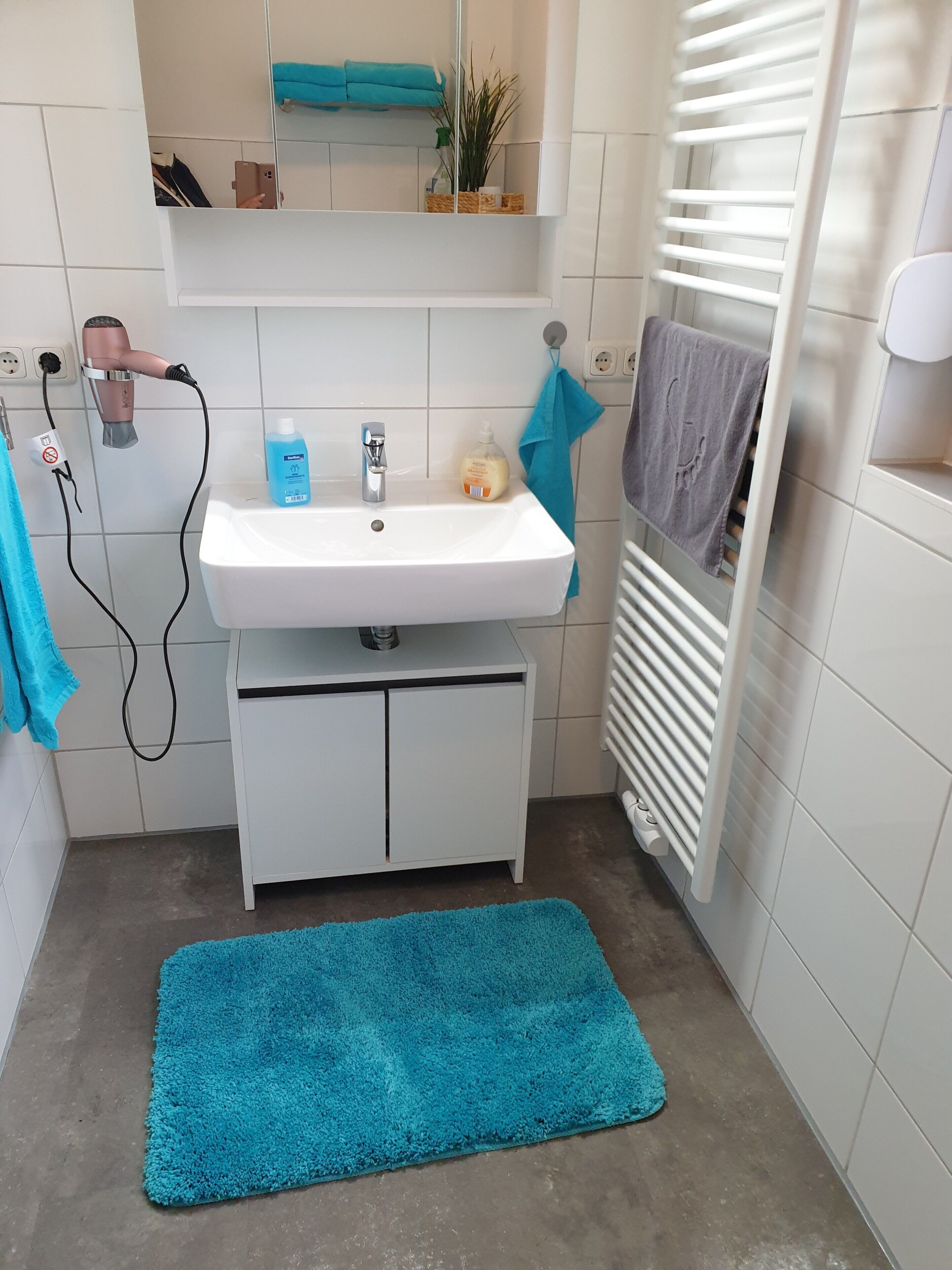 Dusche, Haartrockner, Handtücher