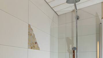 Douche, sèche-cheveux, serviettes fournies