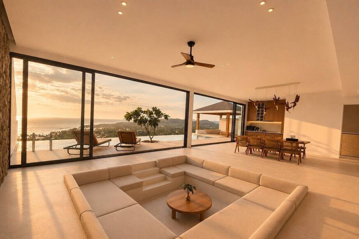Three-Bedroom Anzhu Pool Villa and Private Pavilion | 거실 공간