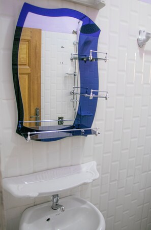 Hair dryer, bidet, towels, soap