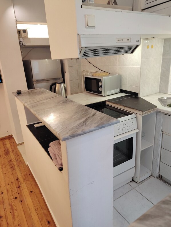 Studio | Private kitchen | Fridge, microwave, oven, electric kettle