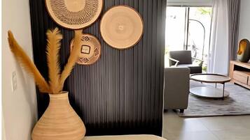Luxury Apartment, 1 Queen Bed, Kitchen, Garden View | Living area | Flat-screen TV