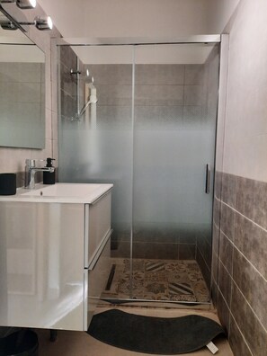 Sèche-cheveux, serviettes fournies, savon, papier toilette