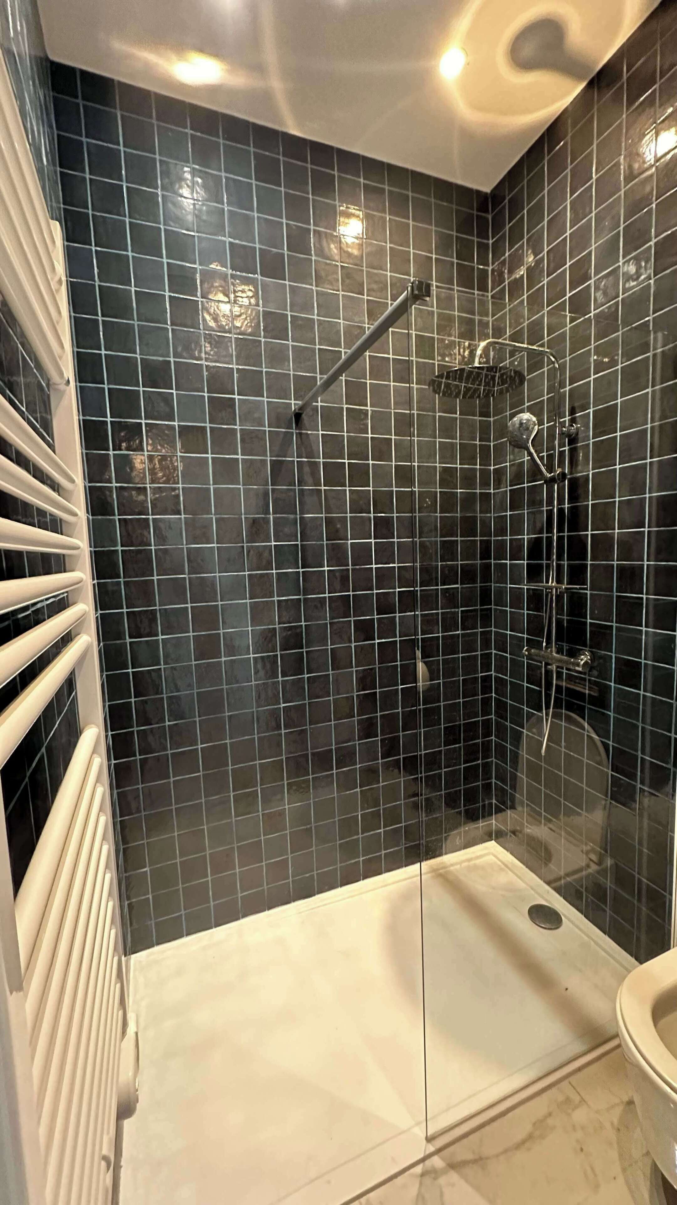 Douche, sèche-cheveux, serviettes fournies