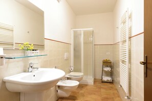 Shower, hair dryer, bidet, towels - Apartment in the Crete Senesi between Asciano and Siena (Toscana)