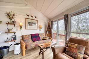 TV, fireplace, books