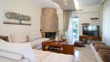 TV, fireplace