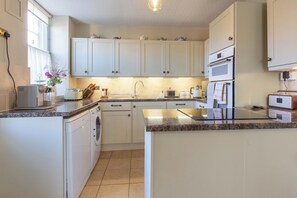 Fridge, microwave, oven, coffee/tea maker