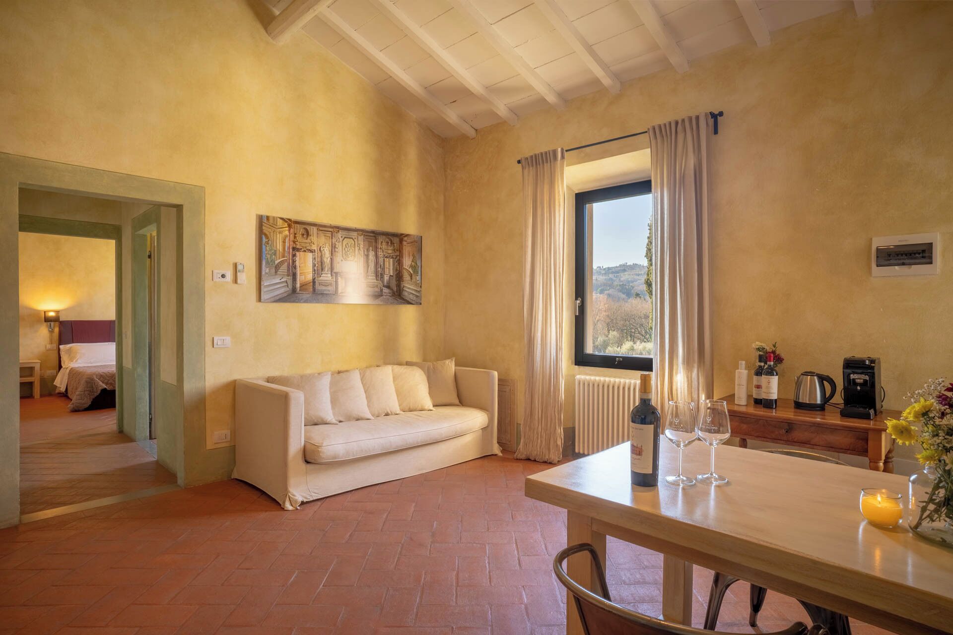 Familienapartment, 1 Schlafzimmer, Poolblick | Wohnbereich