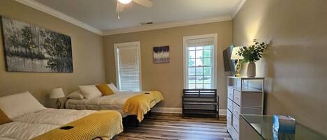 4 bedrooms, iron/ironing board, travel cot, WiFi