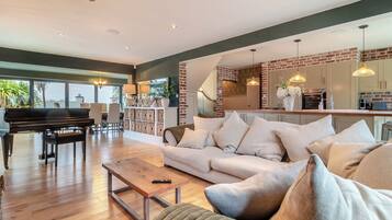 TV, fireplace